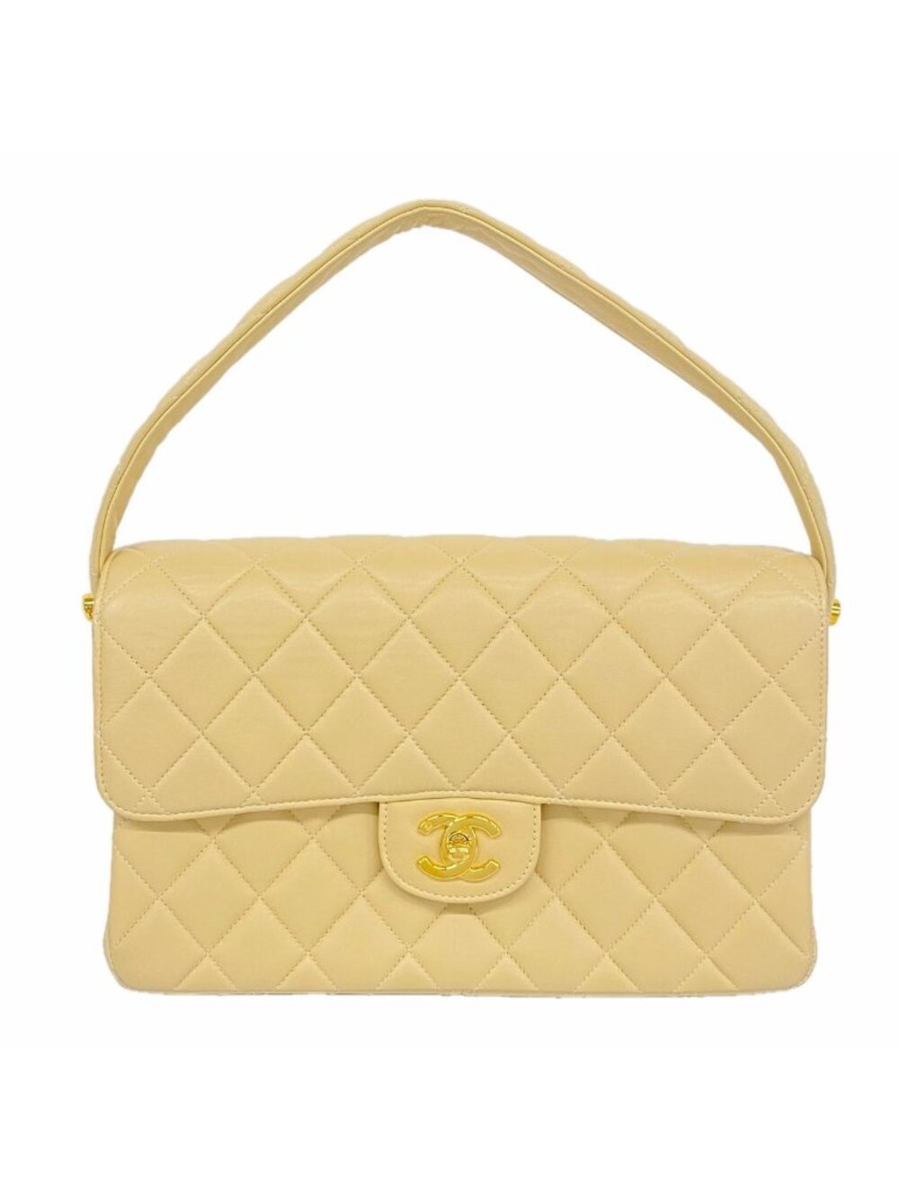 Chanel Shoulder Bag Quilted Face Lambskin Beige Gold
